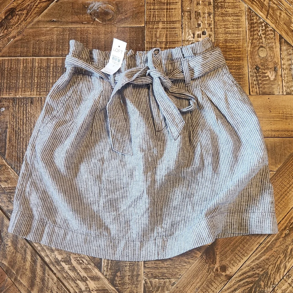 NWT LOFT Stripe Paperbag Pocket Skirt tie Front Gray And White Size 2 - Picture 3 of 9